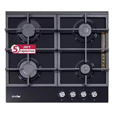 Газовая варочная панель Simfer H60H40S412, чугунные решетки, автоподжиг