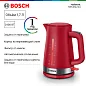 Чайник Bosch TWK4M224, 1.7 л, закрытая спираль, нержавеющая сталь, 2400 Вт, красный