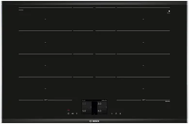 Индукционная варочная панель Bosch PXY875KV1E, цвет панели черный, цвет рамки серебристый