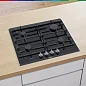 Варочная панель газовая Bosch PRP6A6D70R, конфорок - 4 шт, стеклокерамика, электроподжиг, газ-контроль, черный