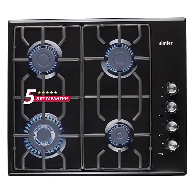 Газовая варочная поверхность Simfer H60Q41B571, WOK-конфорка, газ-контроль