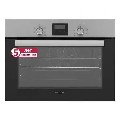 Электрический духовой шкаф Simfer B5EH55016, с компактной высотой 45см, 5 режимов приготовления, конвекция, таймер.